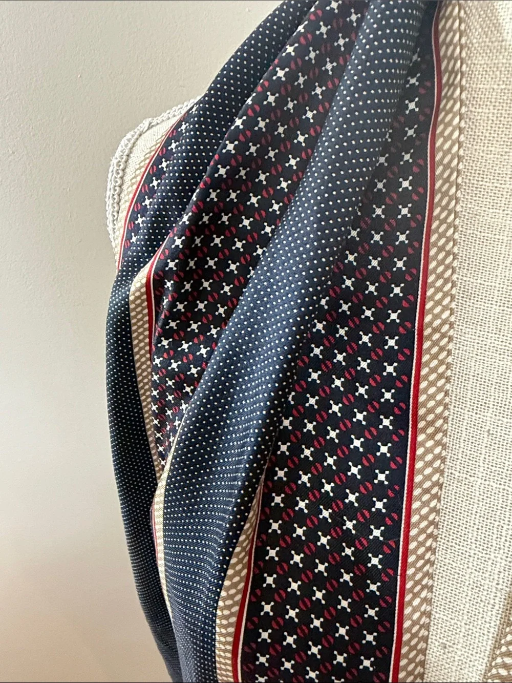 Talbots Navy, Red and Cream Striped Fringe Scarf